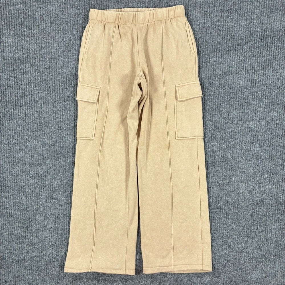 Pink Republic Womens Cargo Sweatpants Size Medium Beige Wide Leg Soft Lounge